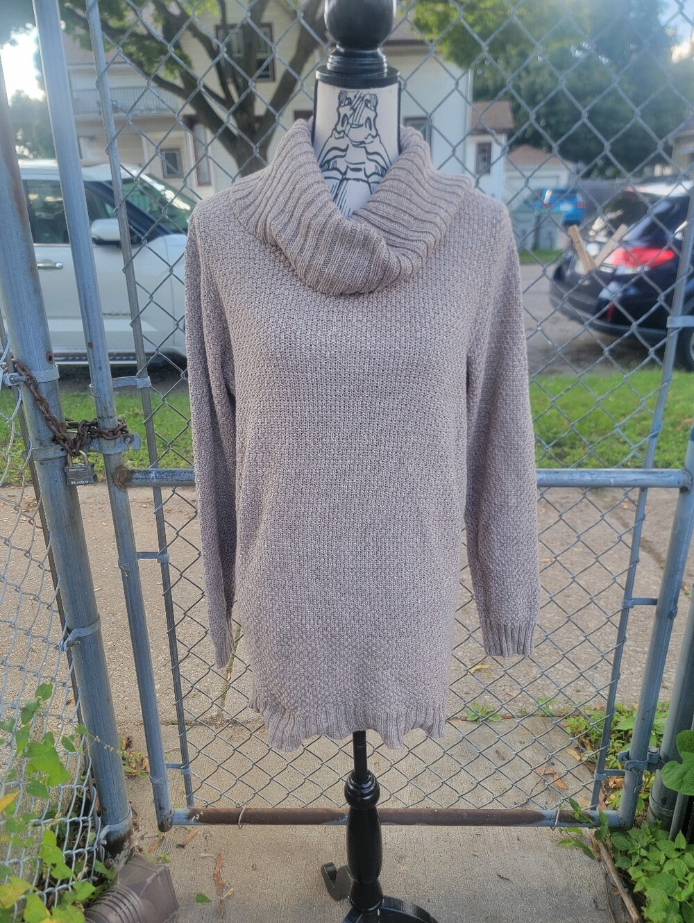 Hilary Radley Taupe Cowl Neck Tunic Sweater XL Cotton Blend